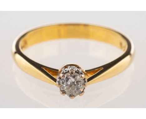 An 18ct gold diamond solitaire ring, set with an old-cut diamond, diamond approx. 0.22 carats, UK hallmark, size N, 3.3grams.