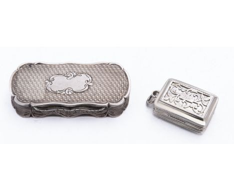 A Victorian silver vinaigrette by George Unite, Birmingham 1854, of rounded rectangular form, engine turned decoration scroll
