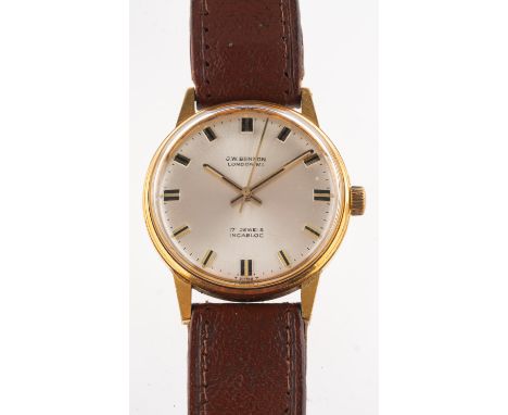 J.W Benson, London a gentleman's wristwatch the silvered dial with raised baton numerals, baton hands, sweep seconds hand and