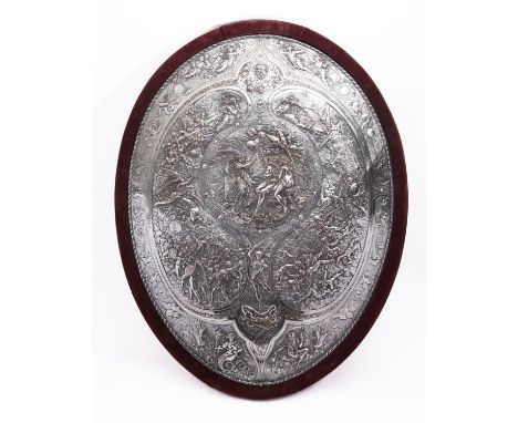 A Victorian electro type 'Milton Shield' design by Morel Ladeuil by Elkington & Co, circa 1866, worked in relief with panels 