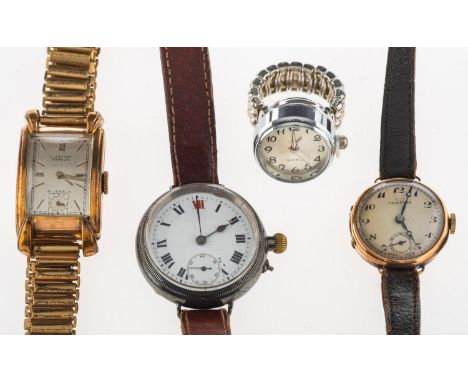 Four various watches including Tavannes a 9k gold gentleman's mid-20th century wristwatch the dial having black Arabic numera