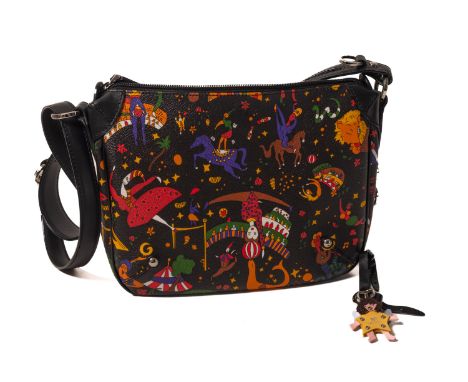 Piero Guidi. A Magic Circus Piero Guidi handbag, with circus print on a black background, silver hardware, together with Peir