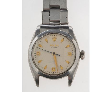 Rolex Oyster Precision stainless-steel gentleman's wristwatch the cream dial with raised gold Arabic and baton numerals, gold