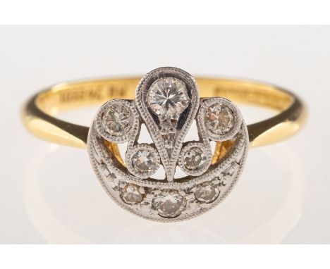 An Art Deco diamond ring, grain and milgrain set with a mix of older-cut diamonds, diamonds approx. 0.24 carat total, marked 