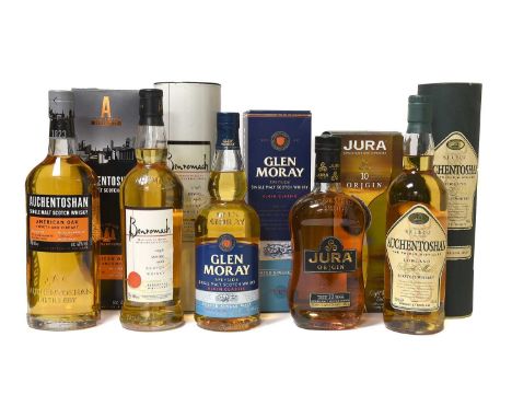 Auchentoshen "Select" Lowland Single Malt Scotch Whisky, 40% vol 700ml (one bottle), Glen Moray Speyside Single Malt Scotch W