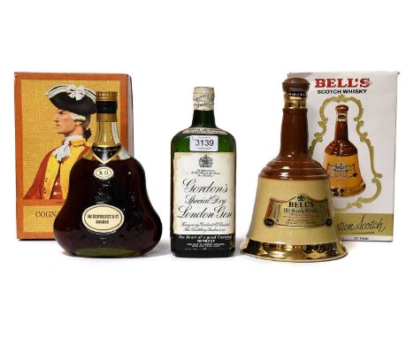 Hennessy &amp; Co. X.O. Cognac, 1970s bottling, 70º proof, 24 fl.ozs. (one bottle), Gordon's Special Dry London Gin, 1950s sp