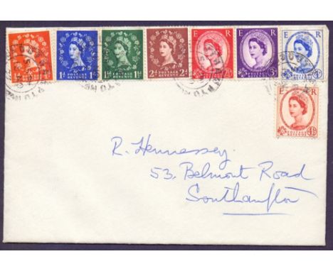 FIRST DAY COVER : 1959 plain envelope with Phosphor Graphites set SG 599-609 , Southampton cancels dated 18th Nov 1959 