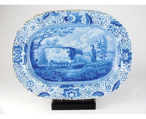 Three English blue and white meat plates, early 19th century, including a pair transfer-printed after Boultbee with the Durha