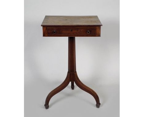 An George III mahogany pedestal occasional table the rectangular crossbanded top over a single cockbeaded frieze drawer fitte