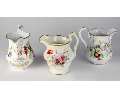 Two 19th century English porcelain jugs, probably Coalport, the first inscribed 'Thomas Millington, born June 28th 1848', the