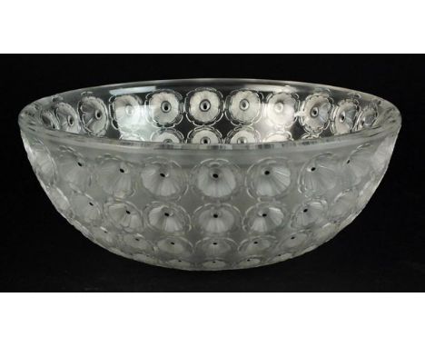 A Lalique 'Nemours' pattern glass bowl, first designed in 1929, with poppy decoration and inset black enamel, signed Lalique 