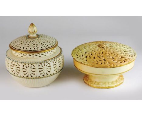 A Royal Worcester blush ivory pot pourri bowl and cover, shape G502, 16cm diameter and a Grainger & Co, Worcester pot pourri 