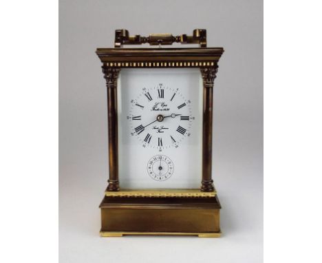 A 20th century French repeating carriage clock, the 2½ inch white enamel dial signed 'L Epee', with inner ring of Roman numer