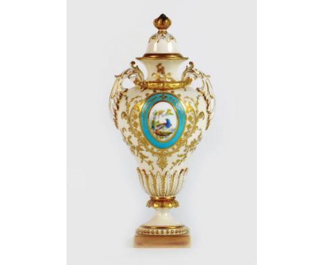 A Royal Worcester vase and cover, shape 1937, late 19th/early 20th century, of twin handled form with crown-top finial, with 