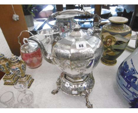 A LARGE 19TH CENTURY SILVER PLATED SPIRIT KETTLE