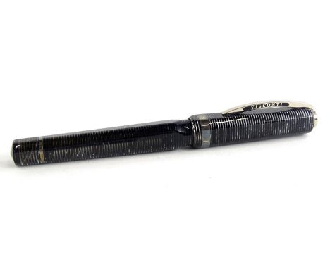 A Visconti Wall Street fountain pen, with grey and silver striated decoration, the nib stamped 18k 750.