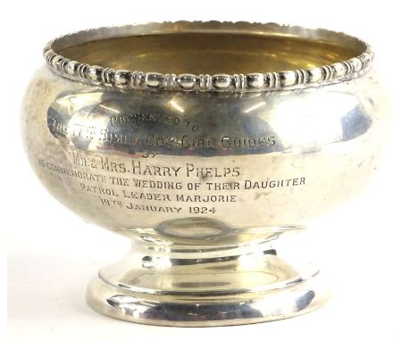 A George V silver presentation rose bowl, with a egg and dart border, engraved 'presented to the Fourth Simla Coy Girl Guides