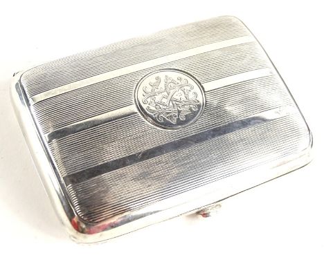 An Edwardian silver cigarette case, with engine turned decoration and central monogram, Birmingham 1902, 3½oz.