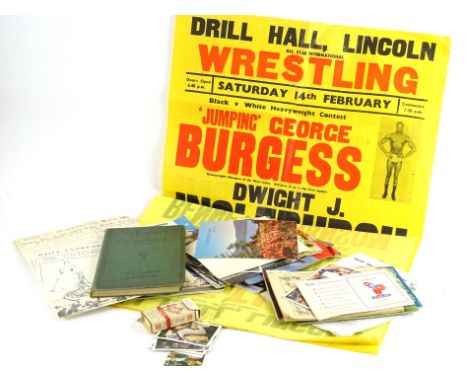 A collection of ephemera, to include Rolling Stones, various railway and other magazines and two posters for wrestling events