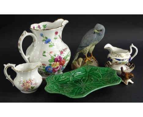 Various china and effects, two Royal Crown Derby 2451 pattern saucers, 11cm diameter., a leaf dish, Goebel bird, a Spode Mont