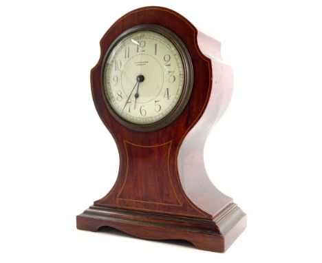 An Edwardian mahogany and boxwood strung balloon clock, the raised 9cm diameter Arabic dial marked Mappin &amp; Webb London, 