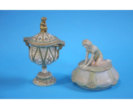 A Copeland pot pourri gilded with cherub finial and an Austrian powder pot
