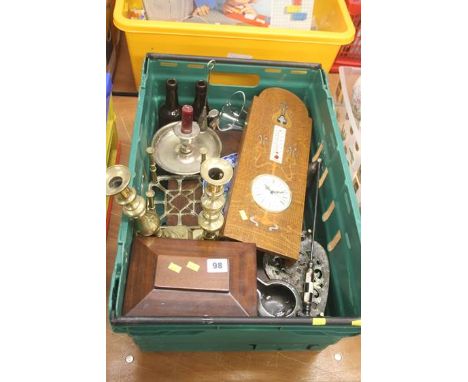 Box containing a train, barometer, tea caddy etc.