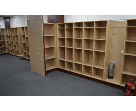 *12 pigeon hole shelf units, 3 shelf units &amp; 2 glass sided storage units