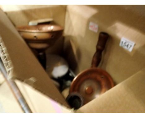 Large quantity of metalware including a bed warming pan. Not available for in-house P&amp;P 
