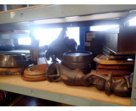 Mixed treen, including a Remy Martin Cognac solitaire board stack, sewing box and a canteen of cutlery, etc. Not available fo