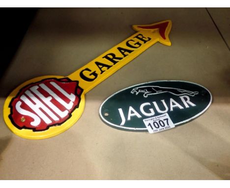 Cast iron Jaguar and Shell Garage sign. UK P&amp;P Group 2 (£20+VAT for the first lot and £4+VAT for subsequent lots) 