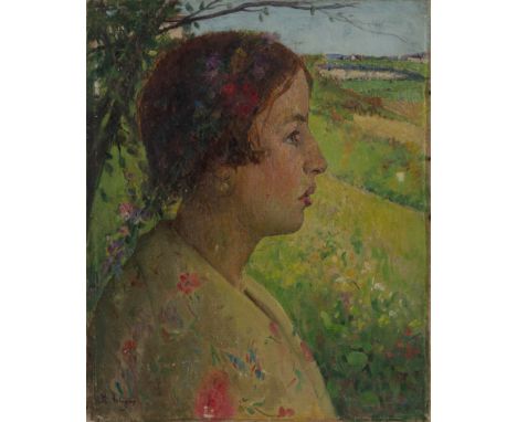 Bernard Joseph Artigue,&nbsp;French 1859-1936 -&nbsp;Portrait of a girl in profile;&nbsp;oil on canvas, signed lower left 'B.