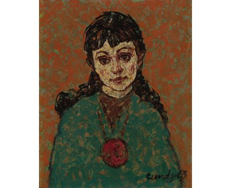 Clifford Cundy,&nbsp;British 1926-1992 -&nbsp;Portrait of a girl, 1963;&nbsp;oil on board, signed and dated lower right 'Cund