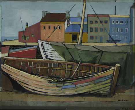 Jacob Kr&auml;mer,&nbsp;Ukrainian/British 1892-1962 -&nbsp;Harbour scene (with 'A Portrait of a Gentleman' on the reverse);&n