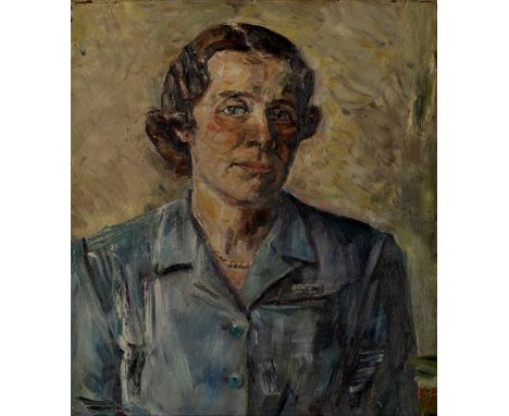 Kurt Schwitters,&nbsp;German 1887-1948 -&nbsp;Portrait of a woman, 1945;&nbsp;oil on panel, signed with initials lower right 