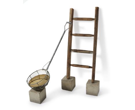 Richard Wentworth CBE,&nbsp;British b.1947 -&nbsp;Little Minds, 1989;&nbsp;wooden, steel and brass, 3 concrete blocks, wooden