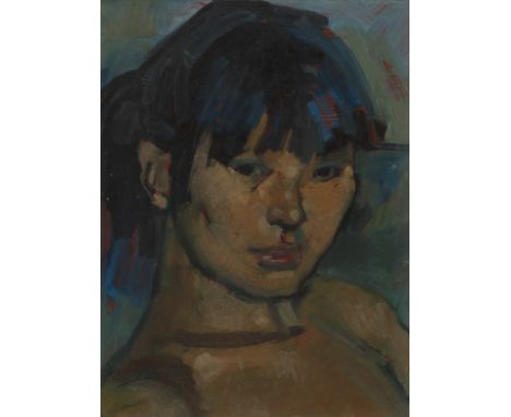 Christopher Johnson,&nbsp;South African 20th century -&nbsp;Portrait of a girl;&nbsp;oil on canvas laid down on board, signed