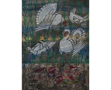 Basil R&aacute;k&oacute;czi,&nbsp;British/French 1908-1979 -&nbsp;Birds and fish, 1966;&nbsp;gouache and pastel on paper, sig