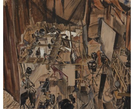 Stella Andria Burford,&nbsp;British 1902-1975 -&nbsp;Stage set behind the scenes;&nbsp;watercolour and ink on paper, signed l