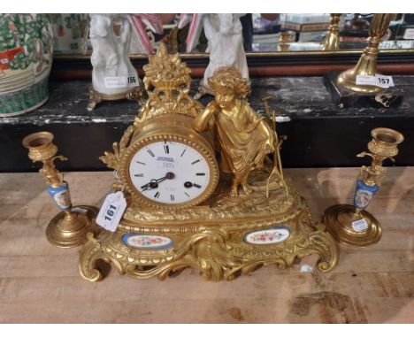 FRENCH GILT MANTLE CLOCK WITH CANDLESTICK BY HRY.MARC PARIS A/F