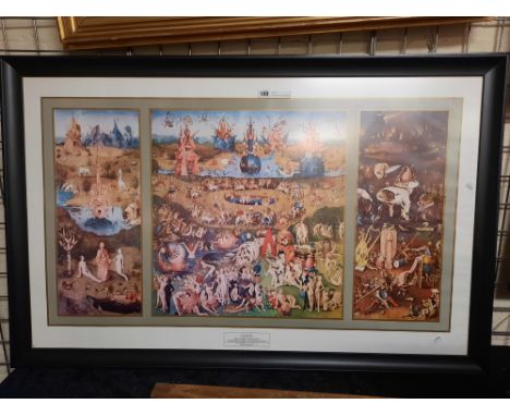 FRAMED TRYPTYCH PRINT ''GARDEN OF  DELIGHT'' 71CMS (H) X 114CMS (W) INNER FRAME