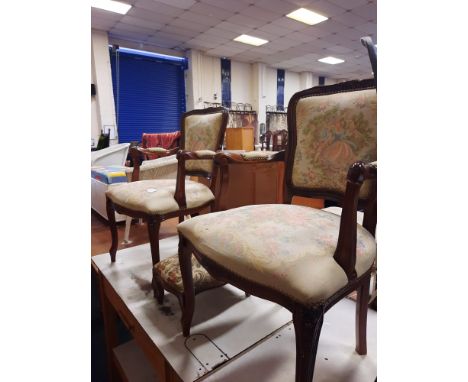 PAIR OF TAPESTRY CHAIRS &amp; FOOTSTOOL