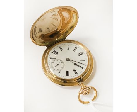14CT GOLD ENGINE TURNED POCKET WATCH IN ORIGINAL CASE - INNER CASE 14CT - WORKING - 96 GRAMS  TOTAL WEIGHT APPROX