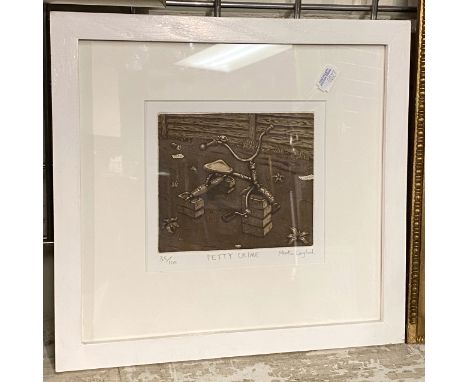 MARTIN LANGFORD ''PETTY CRIME'' LTD EDITION PRINT - FRAMED - 33 X 31 CMS OUTER FRAME APPROX
