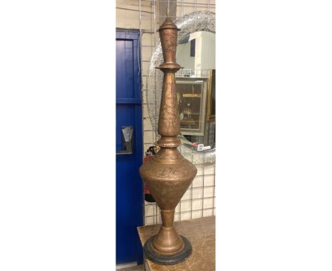 TALL PIERCED BENARES COPPER URN / LAMP - 120CM H