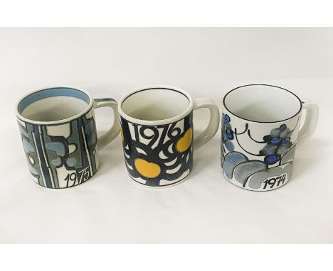 3 ROYAL COPENHAGEN TANKARDS WITH SILVER SEALS ON BASE
