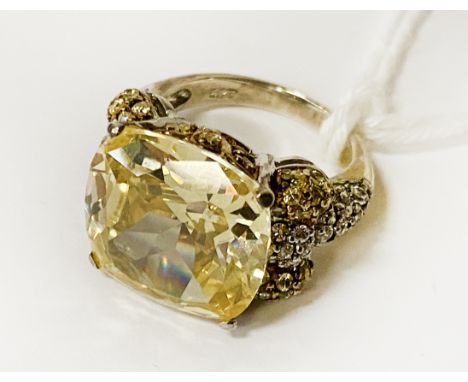 CITRINE SILVER COCKTAIL RING - SIZE K