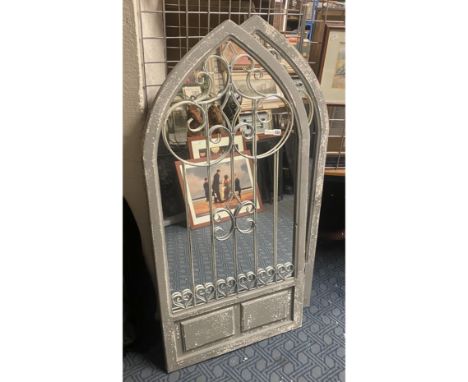 PAIR OF GREY ARCH GARDEN MIRRORS