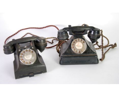 GEC MID TWENTIETH CENTURY BLACK BAKELITE CRADLE TELEPHONE, with chromed metal dial, Worcester exchange and with original brai