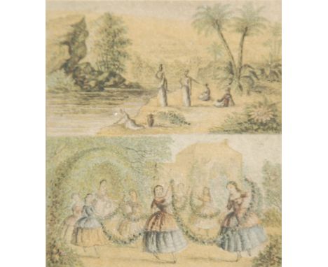 THREE BLACK FRAMES, each containing two George Baxter 'Match Box' patent colour prints with the Baxter embossed stamp below a